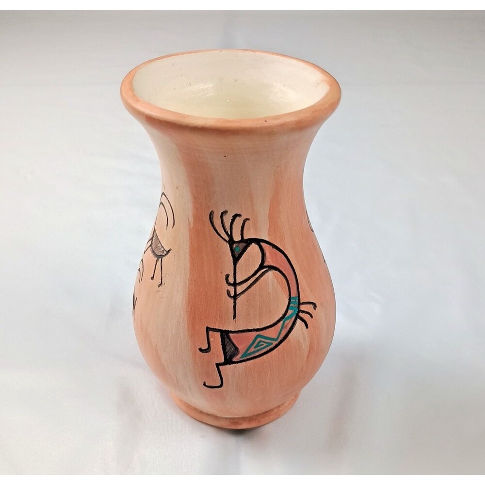 Vintage Navajo Pottery Vase Kokopelli Native American Signed J Navajo 1980s 7"
